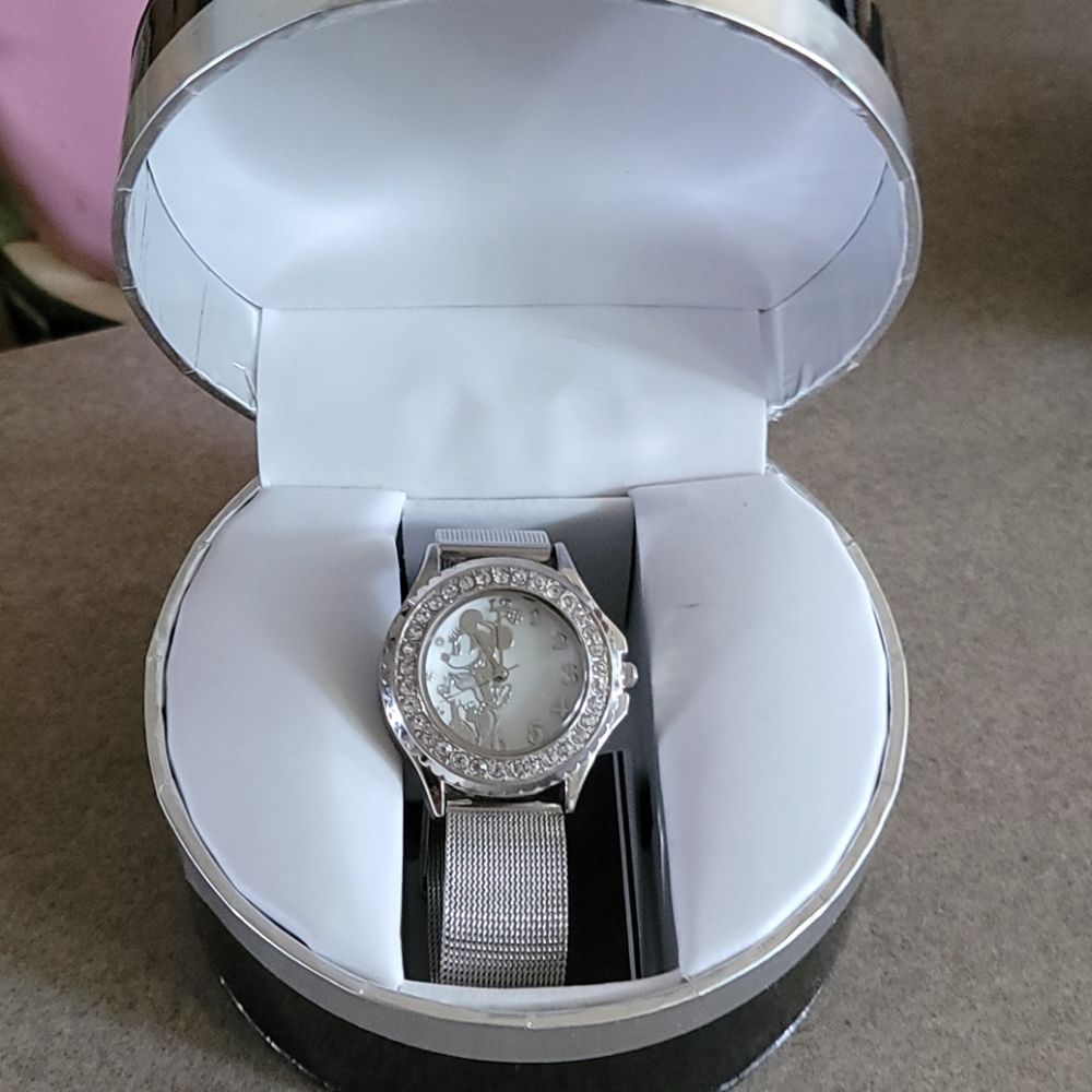 Silver Minnie Mouse Watch with Rhinestones